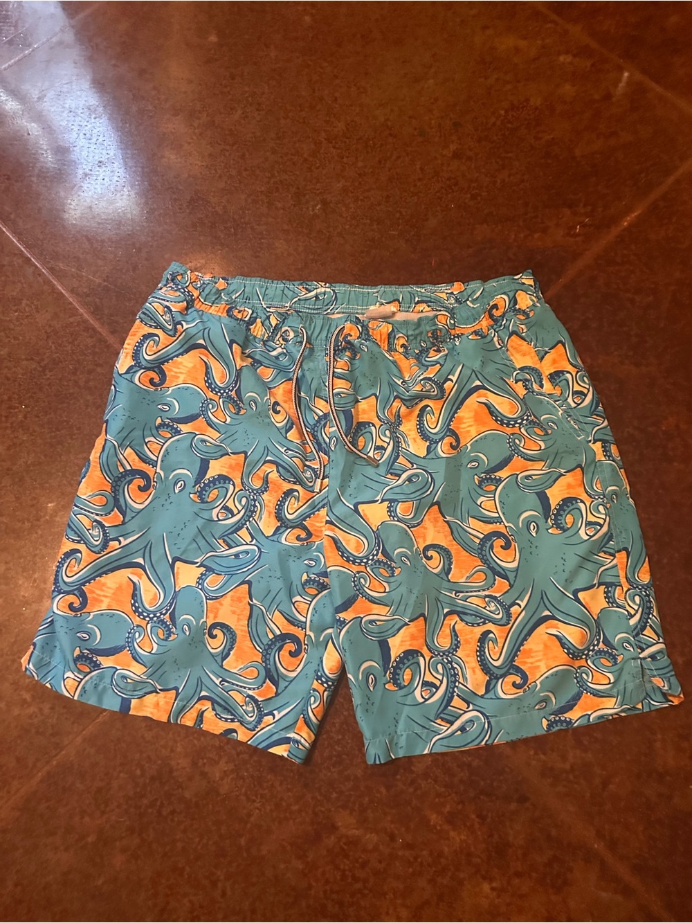 Peter Millar Octopus Print Swim Trunks Blue/Orange Men’s L Mesh Lined